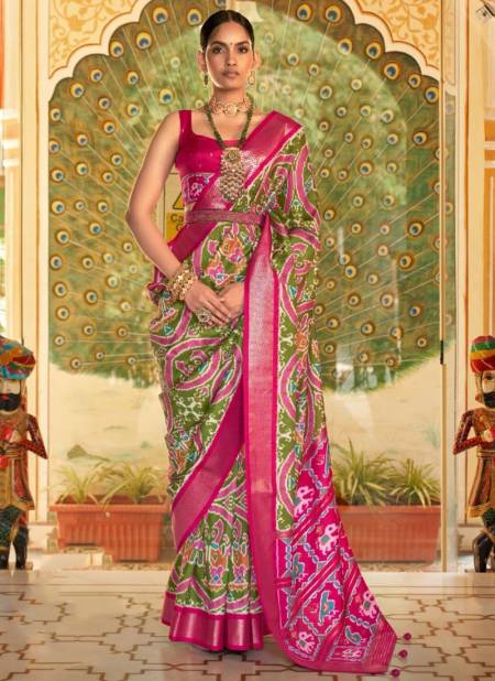 Green And Pink Colour Maharani Rewaa New Latest Designer Printed Ethnic Wear Patola Silk Saree Collection 525 B